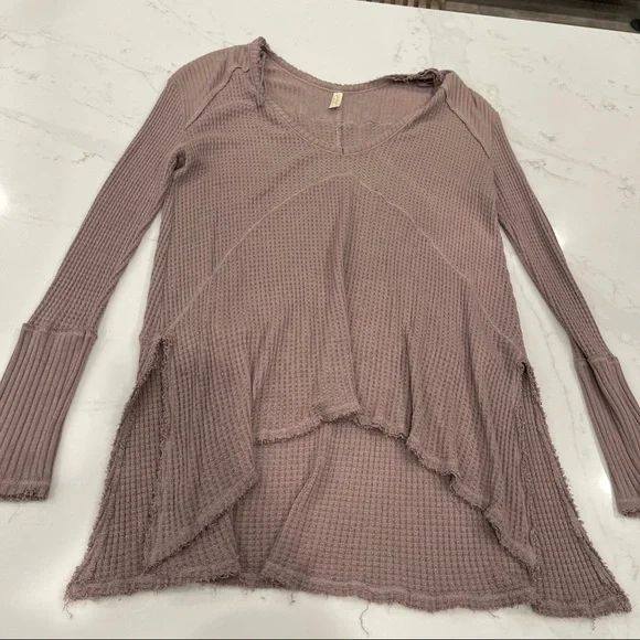 🎉HOST PICK🎉 NWOT Free People Taupe Drippy long sleeve waffle print thermal T - Picture 7 of 16